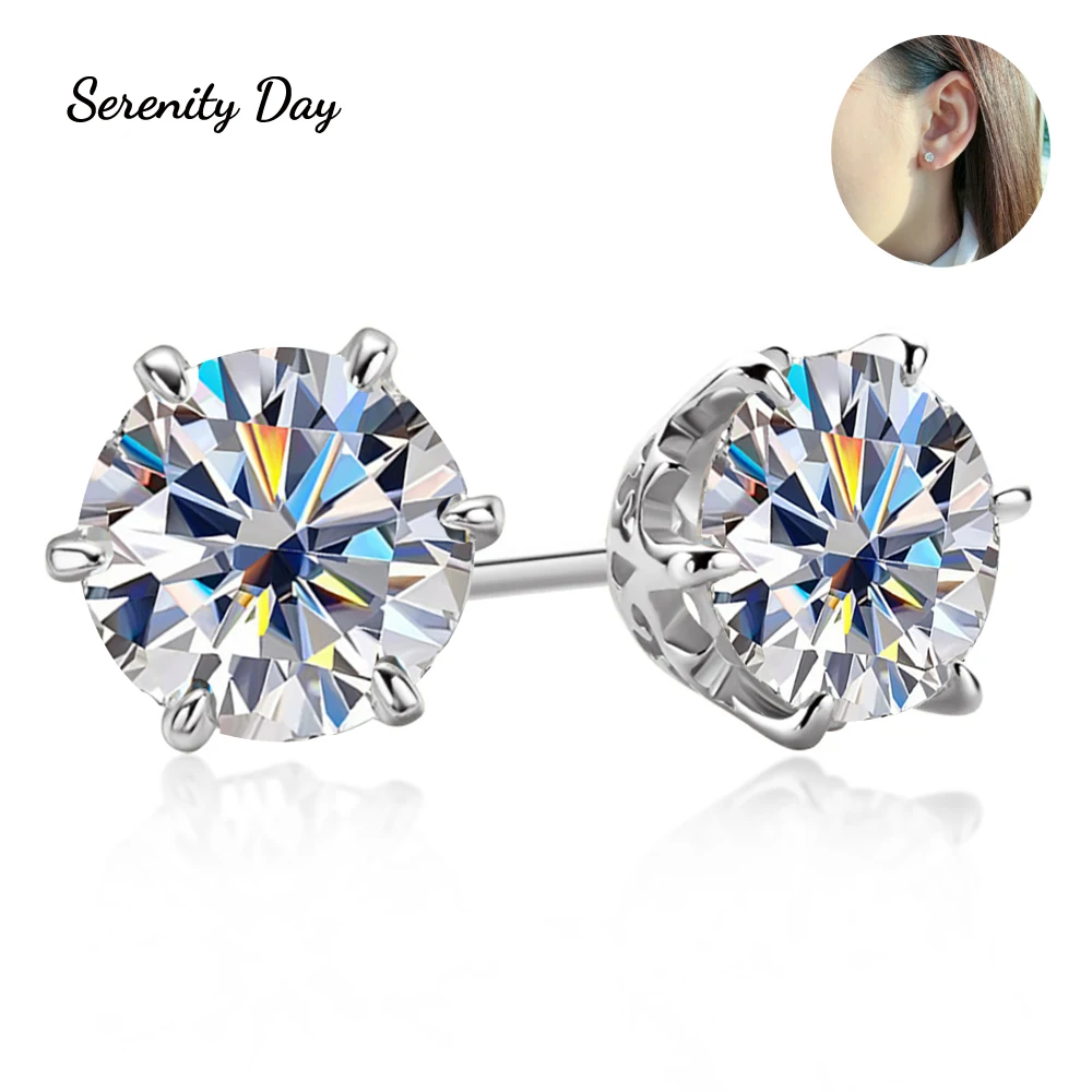 

Serenity Day Crown Six-claw 2ct Moissanite Earrings D Color VVS1 S925 Sterling Silver Fine Jewelry For Women's Exquisite Gift