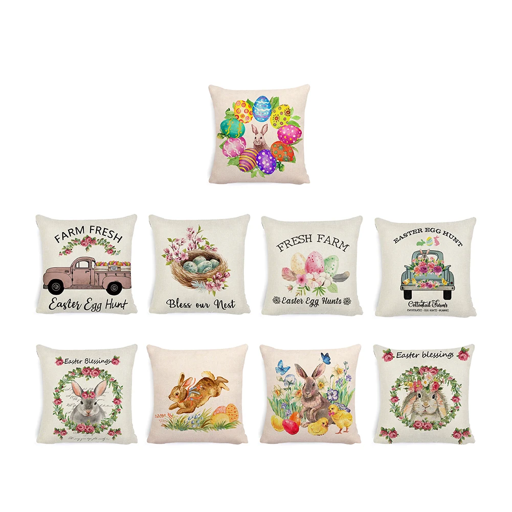 

45X45CM Easter Throw Pillow Cover Rabbit Bunny Egg Decorative Pillowcase with Zipper Cushion Case for Holiday Home Party Decor