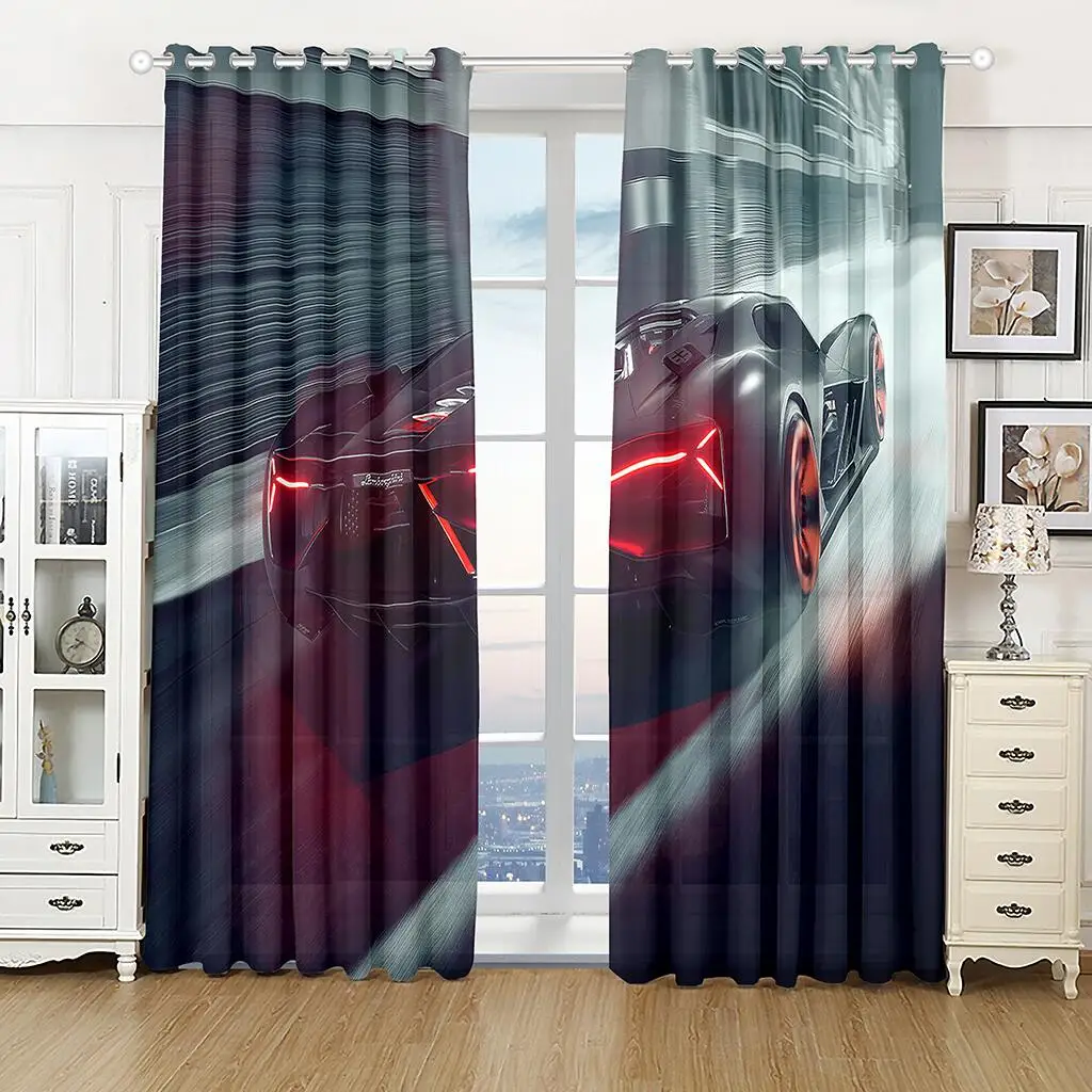 Cool Sports Car Curtains Black Automobile Print Drapes Modern Simple Living Room Bedroom Decor 2 Panels Set
