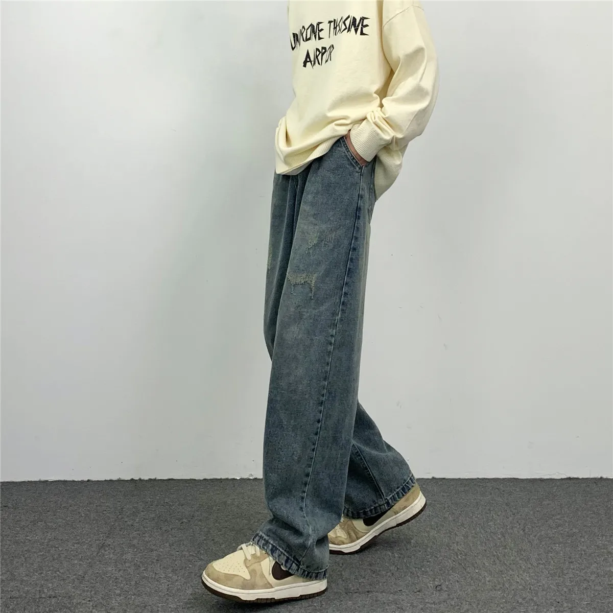 JEAN MAN Hip Hop Loose Straight Retro Ripped Loose Women Jeans High Street Jeans Men Loose Jeans Street Pants Y2k Pants Casual