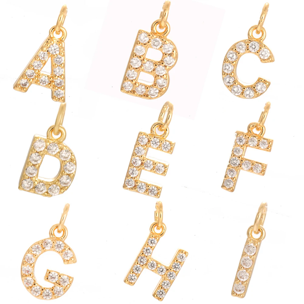 Small Gold Color Letter Charm for Jewelry Making Supplies Letter ABC Pendant Design Diy Charms Necklace Earring Zircon Wholesale