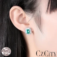czcity new 925 sterling silver topaz stud earrings for women fine square topaz push back fashion classic fine stud jewelry gift
