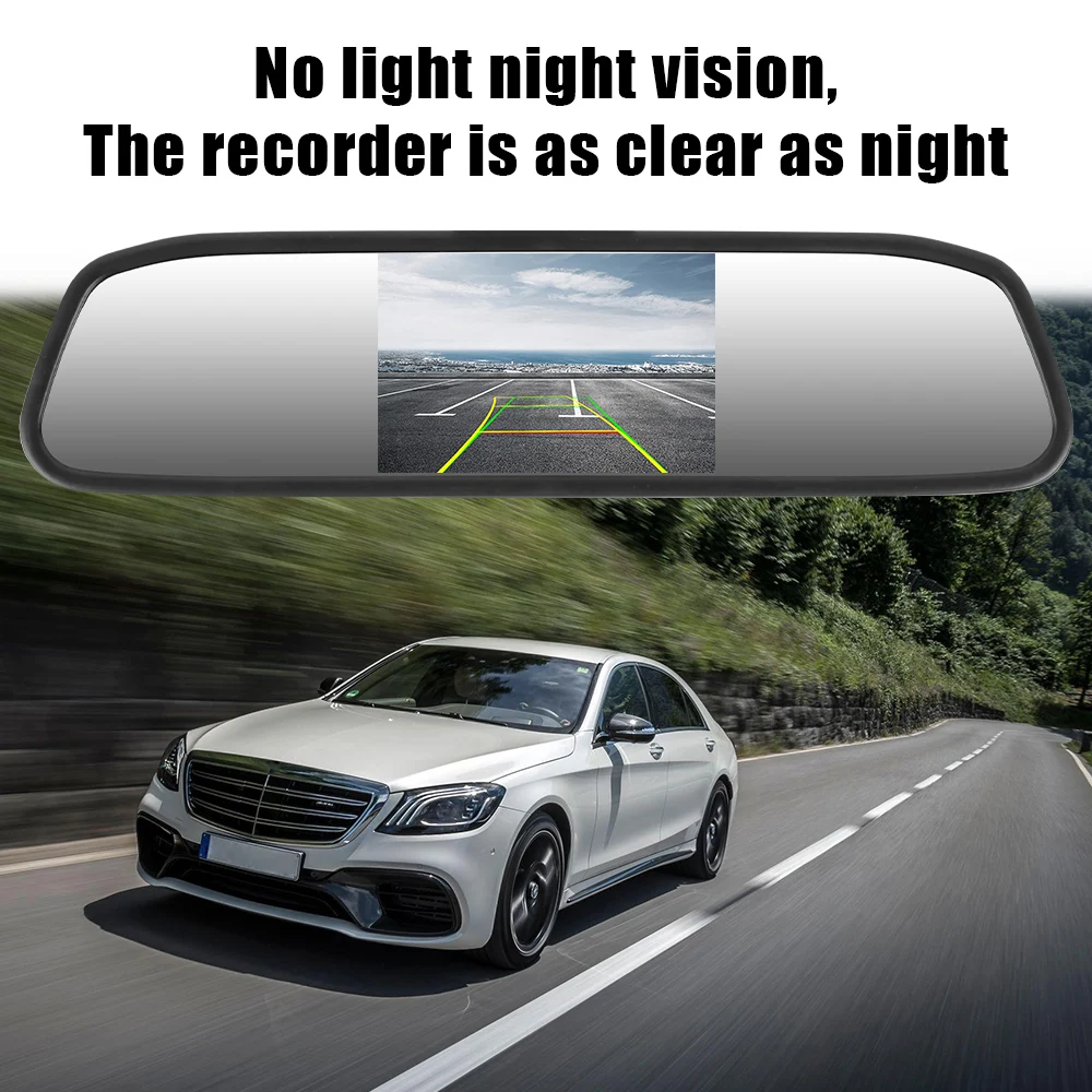 12V Car Reversing Monitor Interior Mirror Rear View Camera Parking 4.3inch Screen HD Display PDC Parktronics Vehicle Accessories