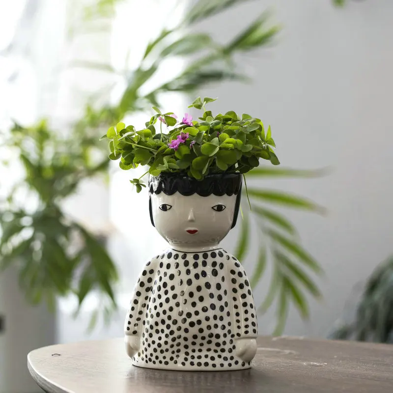 

Cute girl hand-painted ceramic doll flower pot succulent flower pot green plant decoration ornaments home storage storage jar