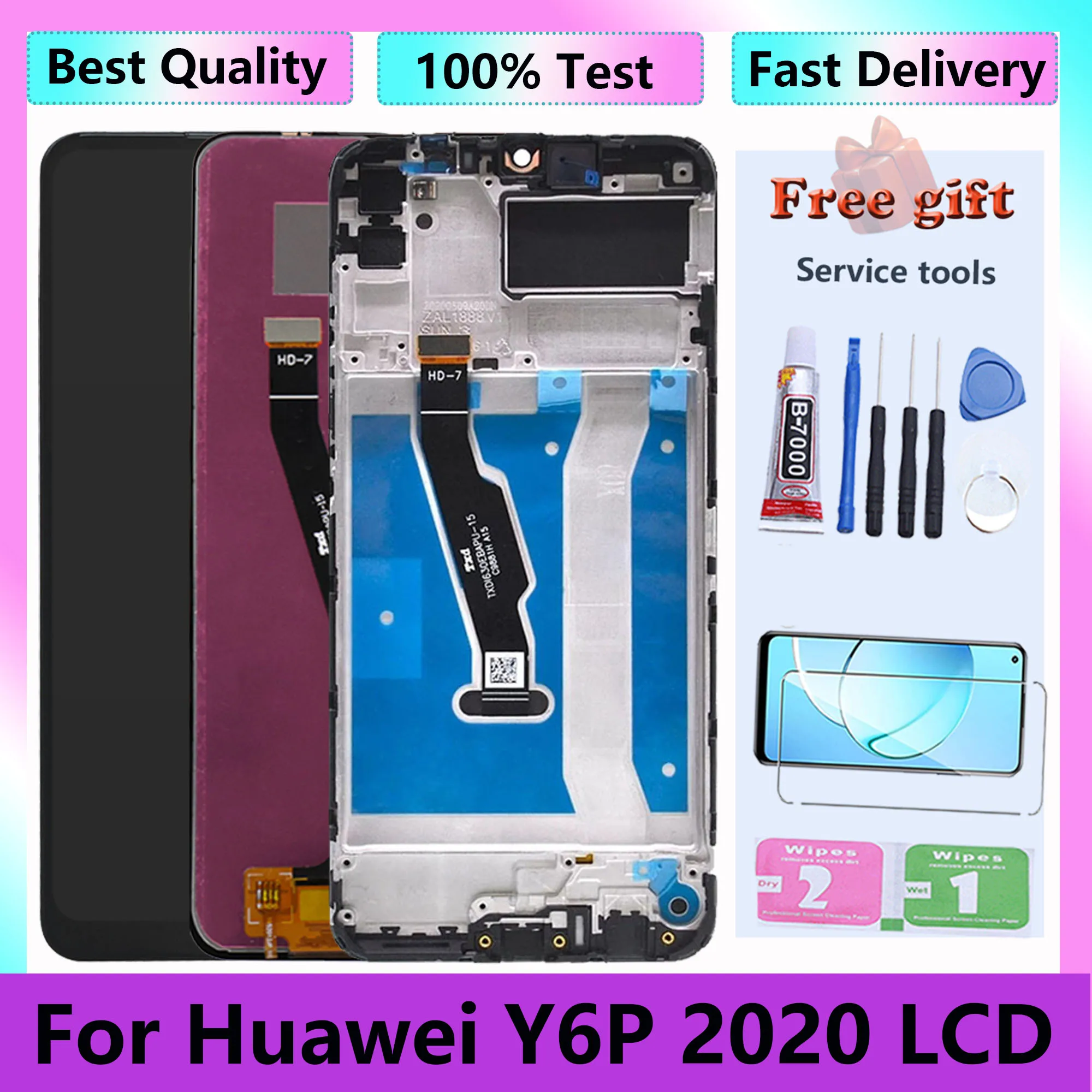 Оригинальный ЖК-дисплей для Huawei Y6P 2020 дюймов с рамкой, сенсорный экран, дигитайзер, Запасные детали для замены