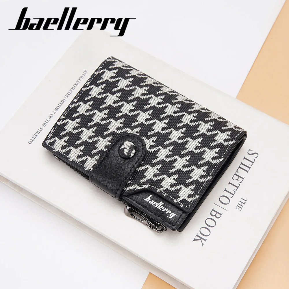 

Baellerry New Wallet Women's Short Korean Edition Thousand Bird Checker Color Contrast Multi Card Zipper Change Bag Card Bag
