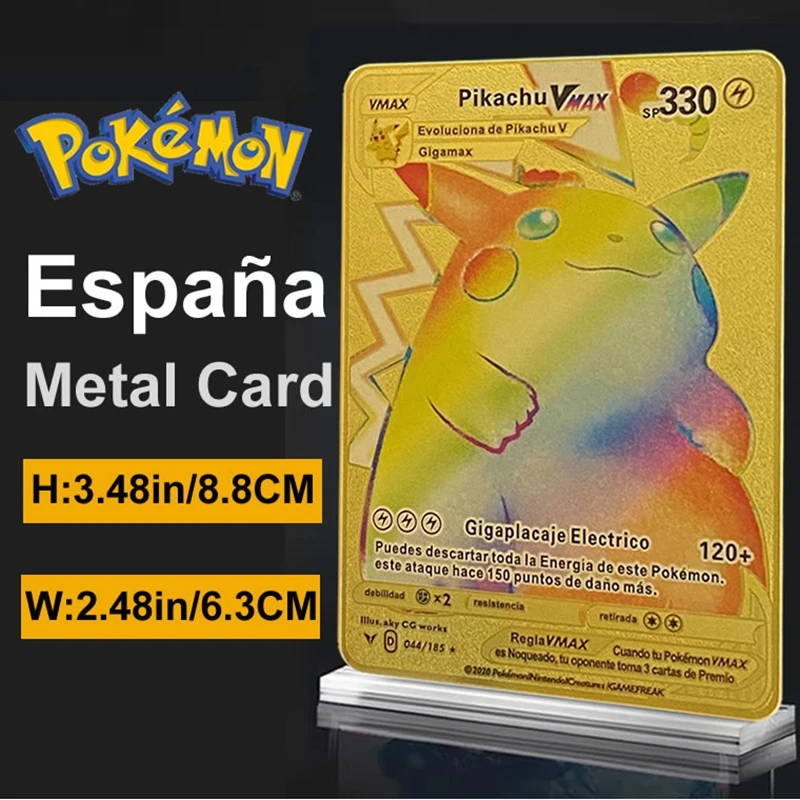 

Spanish Pokemon Cards Metal España Pokémon Letter Pikachu VMAX Charizard GX V SP Collection Gold Card Original Game Kid Toy Gift