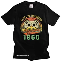awesome 1960 gamer level 60 unlocked for men premium cotton handsome t shirt camisas men 60th birthday harajuku shirt clothing