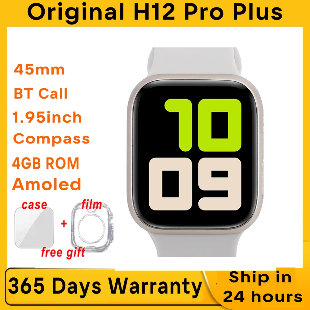 

4GB ROM H12 Pro Plus AMOLED Smart Watch Men Women 45mm1.95'' NFC Compass BT Call Smartwatch Always on Display Sport Watch 2023