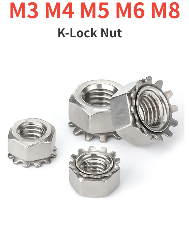 Гайка K-Lock M3 M4 M5 M6 M8 K-type Gear K, фиксирующие гайки «сделай сам» 304, гайки из нержавеющей стали, зубчатые шестигранные гайки