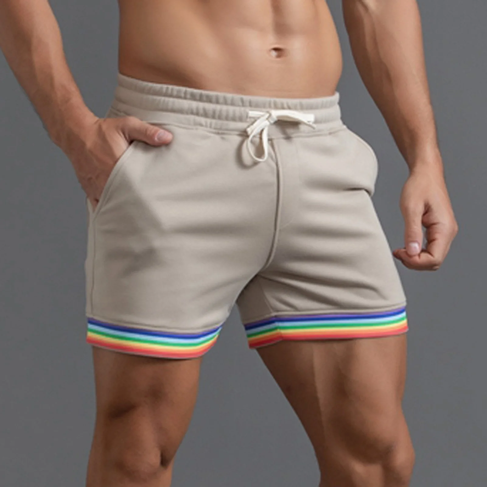

Шорты-боксеры мужские с радужными полосками, повседневные штаны для бега, спортзала, тренировок, бега, фитнеса, облегающая домашняя одежда