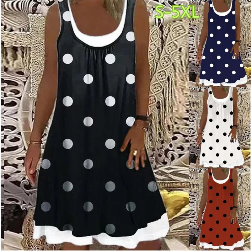 Женское ТРАПЕЦИЕВИДНОЕ платье без рукавов Повседневное до колен с принтом в