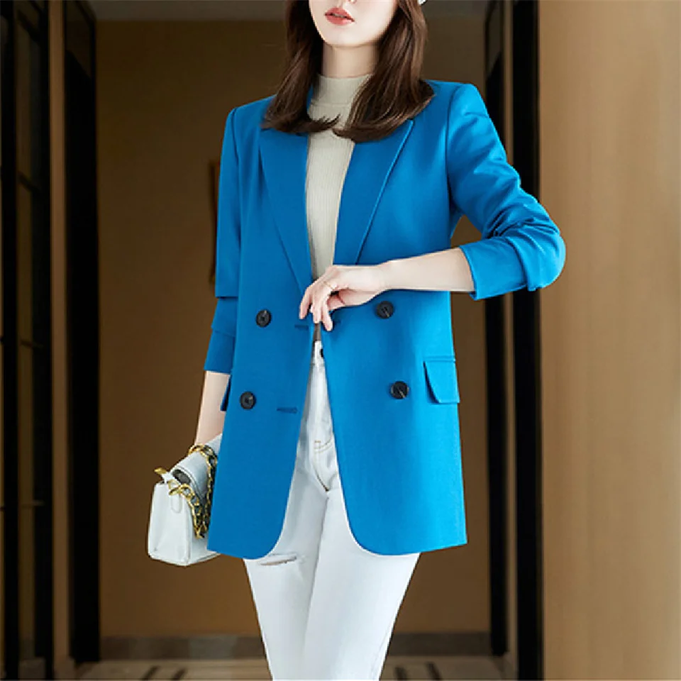 

Spring Double Breasted Career Women Blazer Korea Slim Jacket Business Office Lady Coat Female Casual Femme Chic Tops