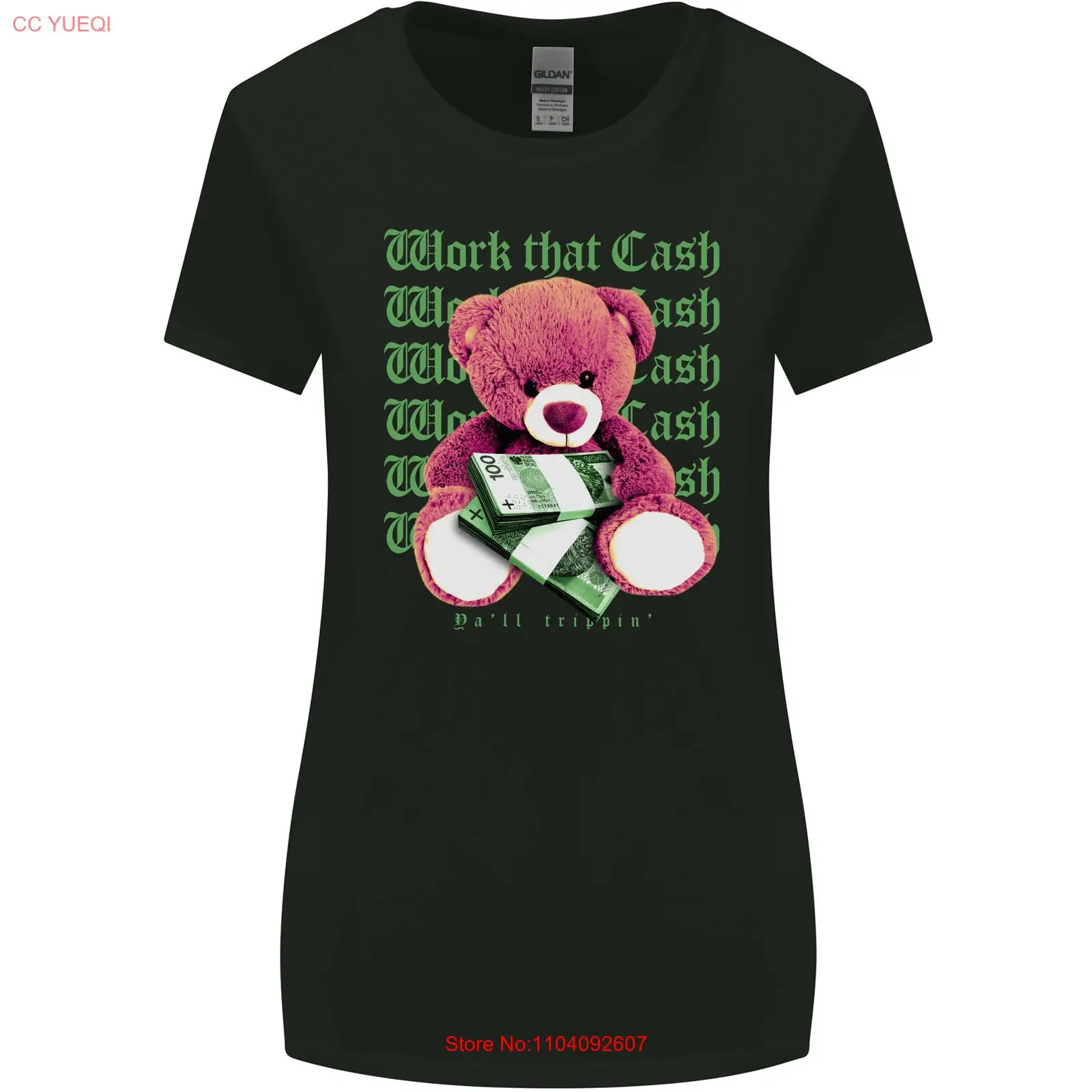 Женская футболка широкого кроя с плюшевым мишкой Hustle Money Work that Cash
