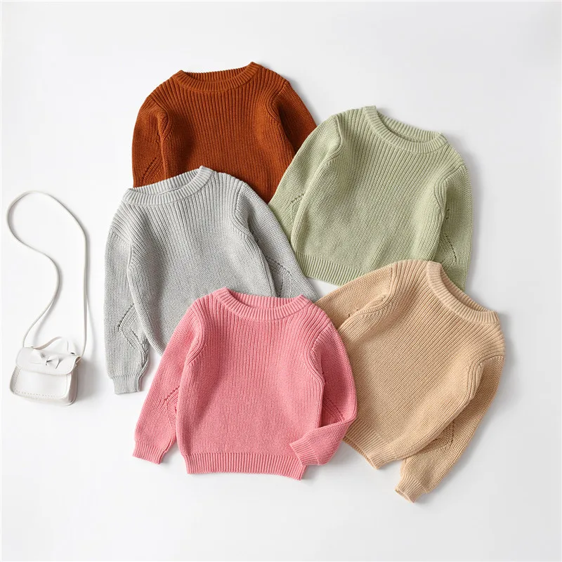 

1-6Y Children's Wool Knitted Sweaters for Girls Boys Warm Clothing 2022 New Baby Kids Solid Color Tops Pullover