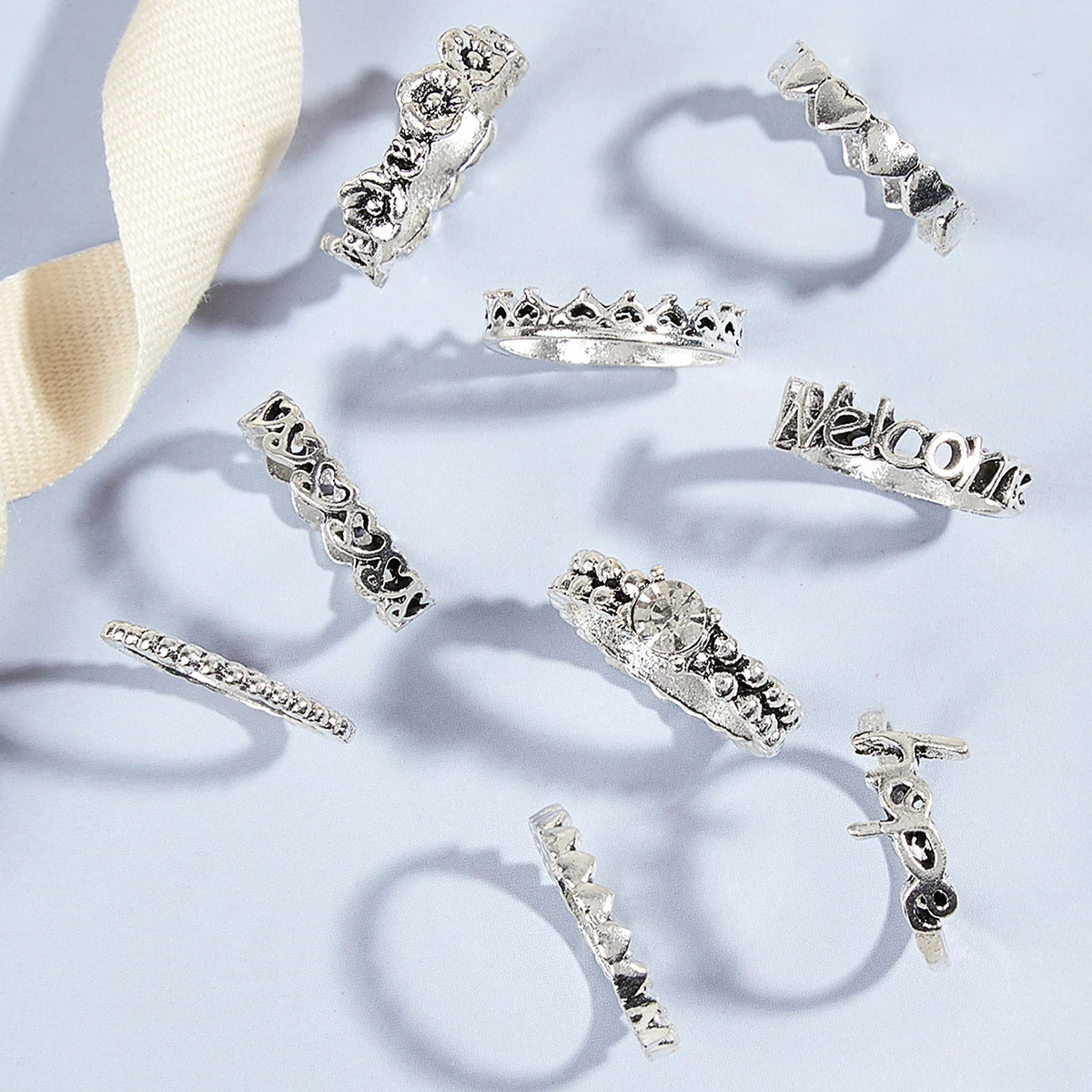 

Trendy Flower Love Letter Element Ring Set 8 Piece Female Ring Set Daily Accessories anillos mujer anillo joyas de mujer