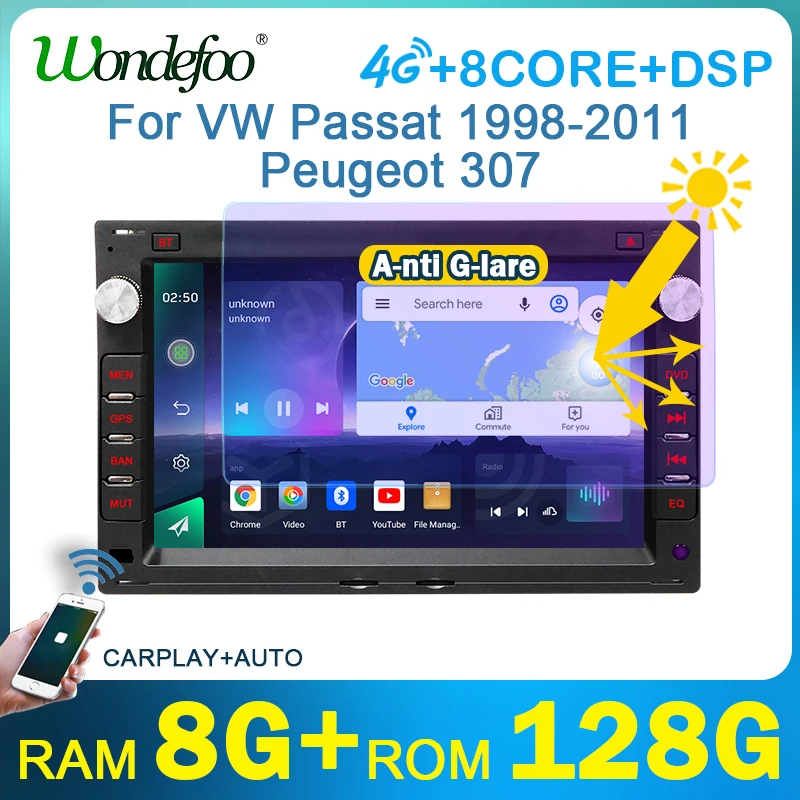 Автомагнитола 2 din android 11 стерео с экраном для Peugeot 307 Volkswagen VW Passat B5 Transporter T5 Bora polo MK3