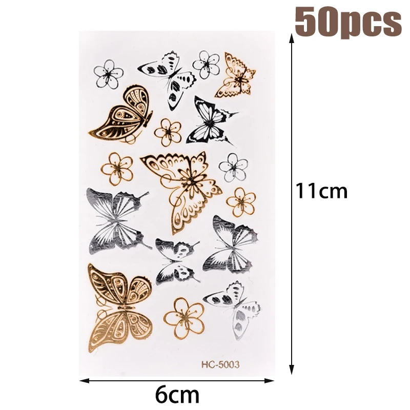 

50pcs Gold Butterfly 3d Temporary Tattoo Body Art Flash Tattoo Stickers Waterproof Tatoo Home Decor Wall Sticker 11*6cm