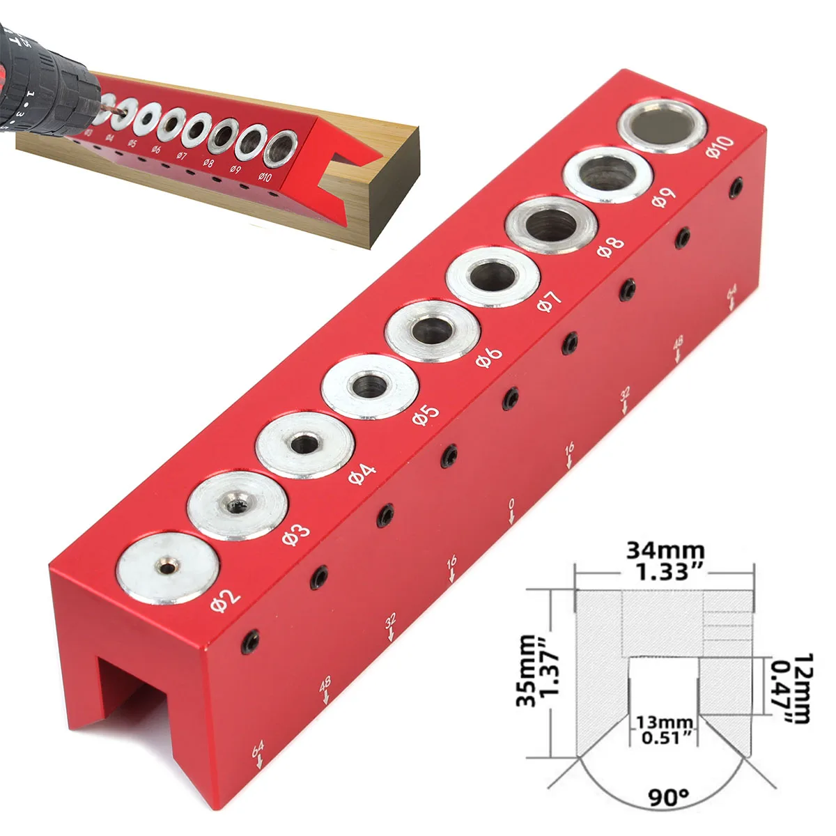 

Woodworking 2/3/4/5/6/7/8/9/10mm Pocket Hole Doweling Jig Carpenter Self-centering Vertical Drilling Guide Punching Hole Locator