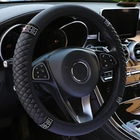 car steering wheel cover anti slip black diamond pu leather steering cover for 1538cm auto decoration protector accessories