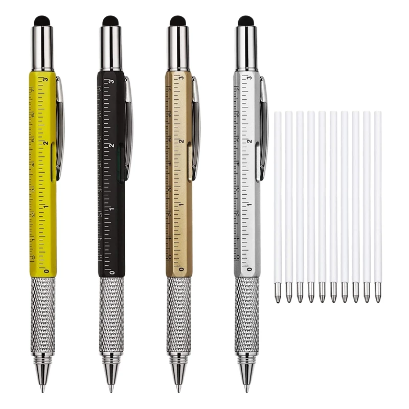 

4Pcs 6 In 1 Multitool Ballpoint Pens Gift Tool Pen Multicolor Personalized Pen With Ruler Tool Gadget Pen Gift For Men