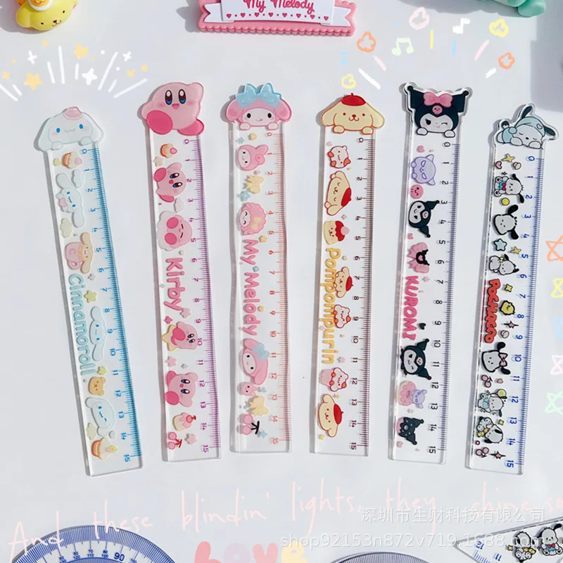 

15cm Cartoon Cute Sanrio Cinnamoroll Kuromi My Melody Ruler Students Creative Measurement Drawing Acrylic Ruler Stationery