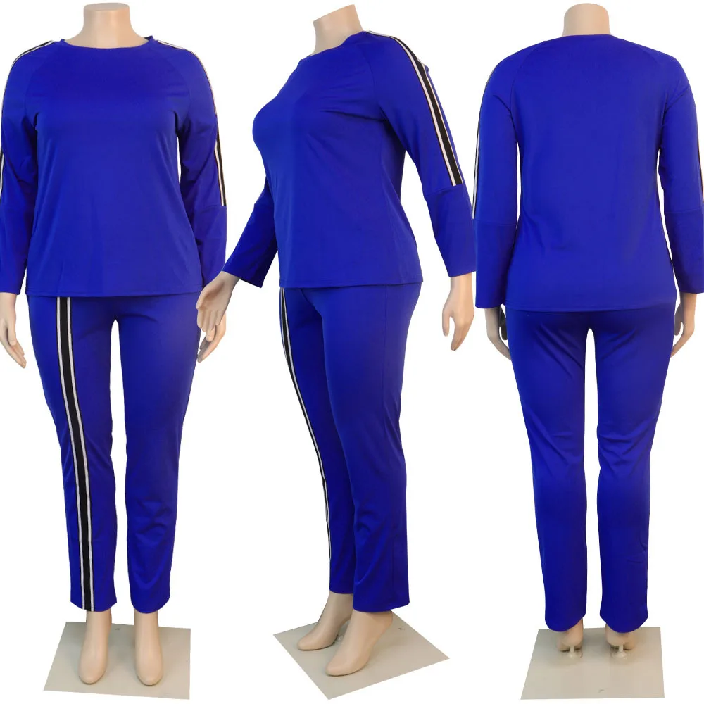 Plus Size Women Sets Long Sleeve Strip Shirts And Pants 2022 Autumn Two Piece Sets Fashion Female Club Wholesale Clothes