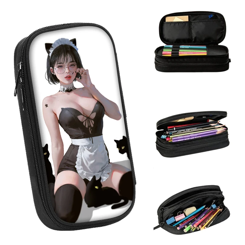 

Пеналы женские в стиле аниме с кошкой, красивые вместительные холщовые чехлы для карандашей 21 х10 см, для студентов