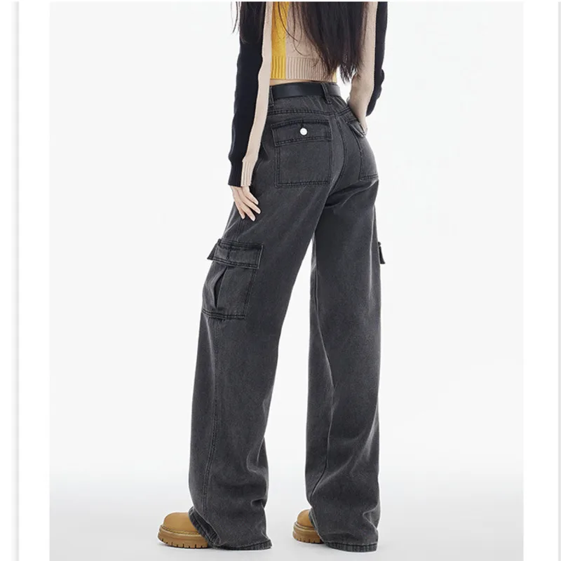 # Серые удлиненные джинсы 2011 женские свободные прямые боковые карманы уличная