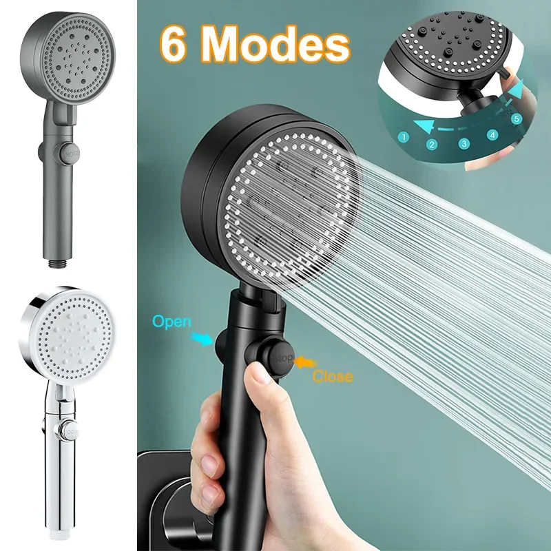 

NEW 6 Modes Handheld Showerhead Set Adjustable High Pressure Water Saving Shower with Hose and Bracket for Bathroom Accessories