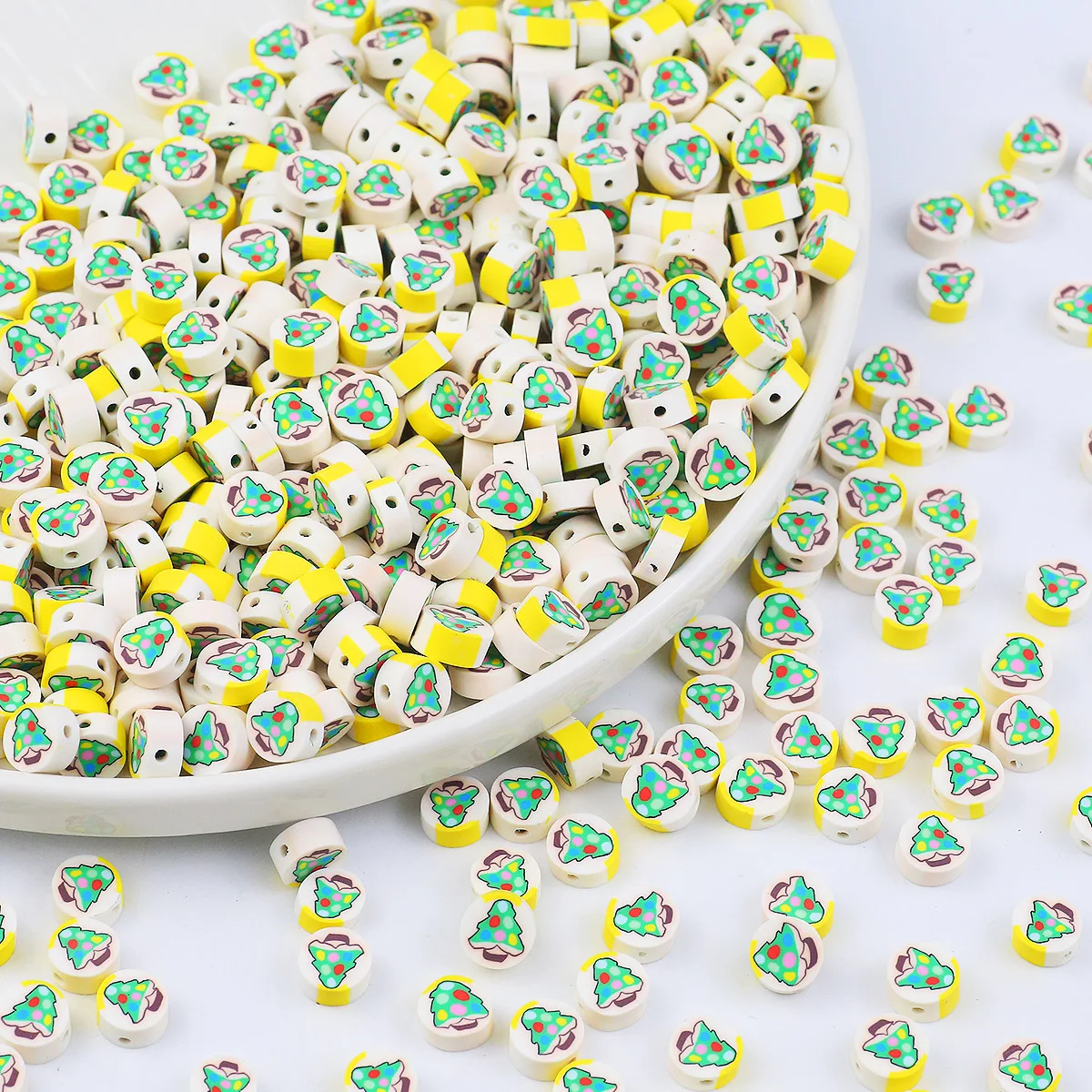 10 мм 50шт Рождественская Елка Желтый Белый Дно Круглый Спейсер Свободные Бусины