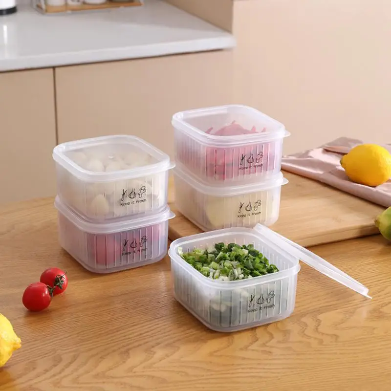 

Plastic Storage Box Organize Fresh-Keeping Box Double-layer Fruit Vegetable Drain Crisper Kitchen Food Container Kitchen Gadget
