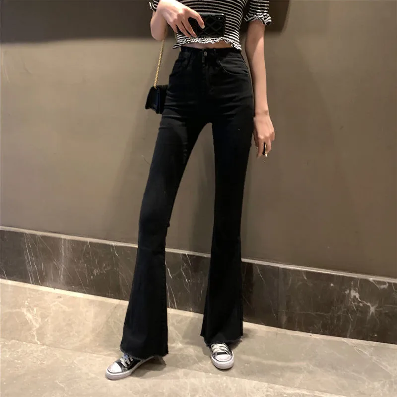 

Black High Waist Flare Jeans Boyfriend Bell Bottom Denim Skinny Woman's Jeans Female Wide Leg Vintage Jeans Plus Size XL