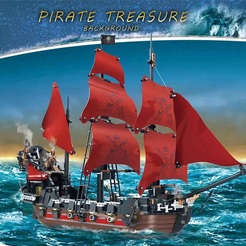 

City Of The Caribbean Pirates Ships Building Blocks DIY 4195 Queen Anne's Revenge Ship Model Bricks Toys For Kids Christmas Gift