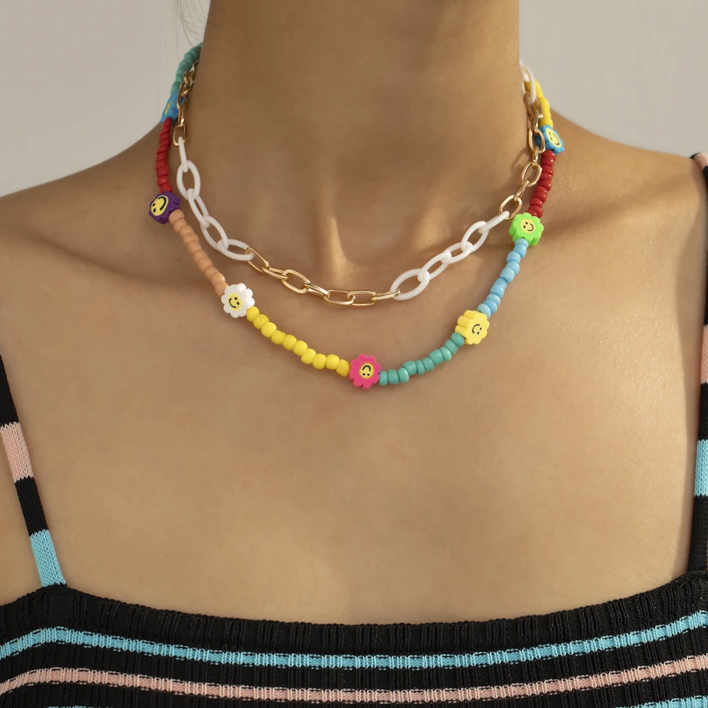 VG 6 YM богемное ожерелье-чокер из бисера для женщин глиняный цветок кулон цепочка