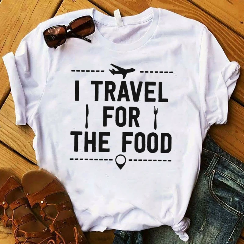 

Футболка женская с надписью «I Travel for The Food»