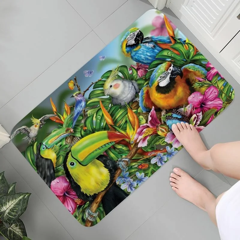 

Soft Mats Washable Entrance Rug Floor Indoor Kitchen Carpet Decoration Tropical Plant Toucan Parrot Art Area Rugs Mat bedside