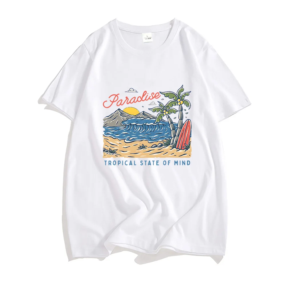 

Paradise T Shirts MEN Prevalent Harajuku Aesthetic Short Sleeve T-shirts 100% Cotton High Quality Tshirts Tropical State of Mind