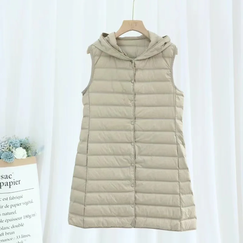 Women Waistcoat 2023 New Autumn Winter Ultra Light White Duck Down Vests Fashion Sleeveless  Hooded Feather Filler Basic Coats