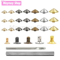 100sets 5mm 12mm diy punk rock conical rivet spikes for clothes shoes bags decoration leathercraft accessories with tools
