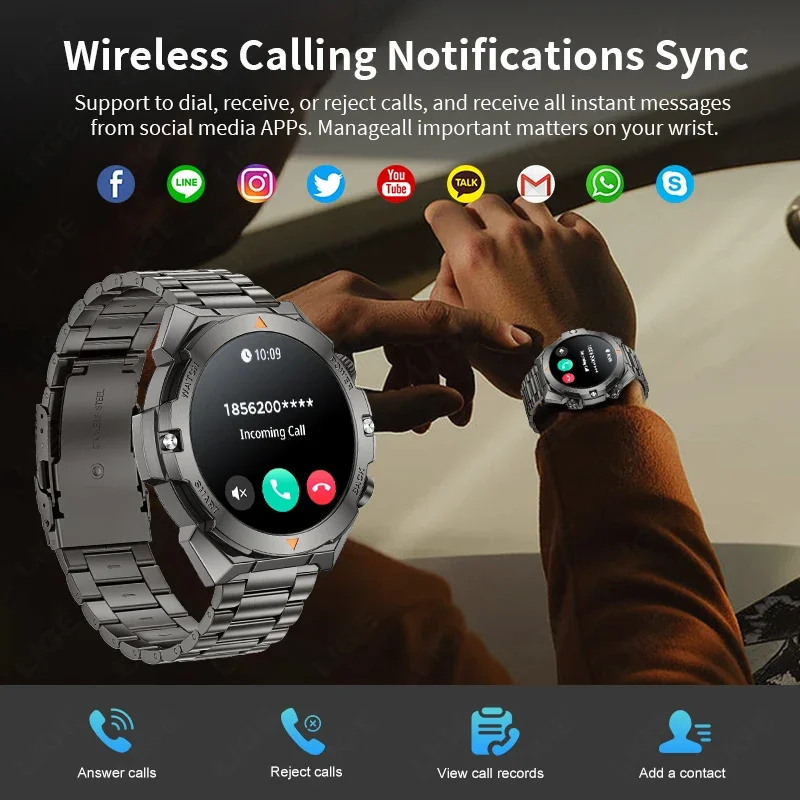 Мужские умные часы AMOLED-экран функция AiVoice Bluetooth-вызов водонепроницаемость