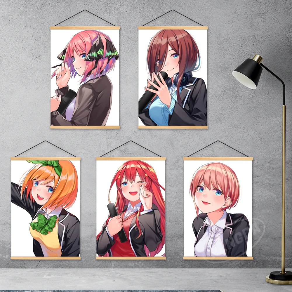

Canvas Print Anime Home Decor Wooden Hanging Painting Poster Wall Art The Quintessential Quintuplets Modular Picture Kids Room