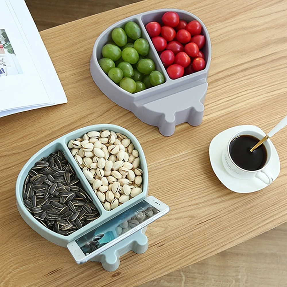 

Modern Living Room Creative Shape Lazy Snack Bowl Plastic Double Seeds Plate Layers Storage Box Phone Holder Fruit Melon