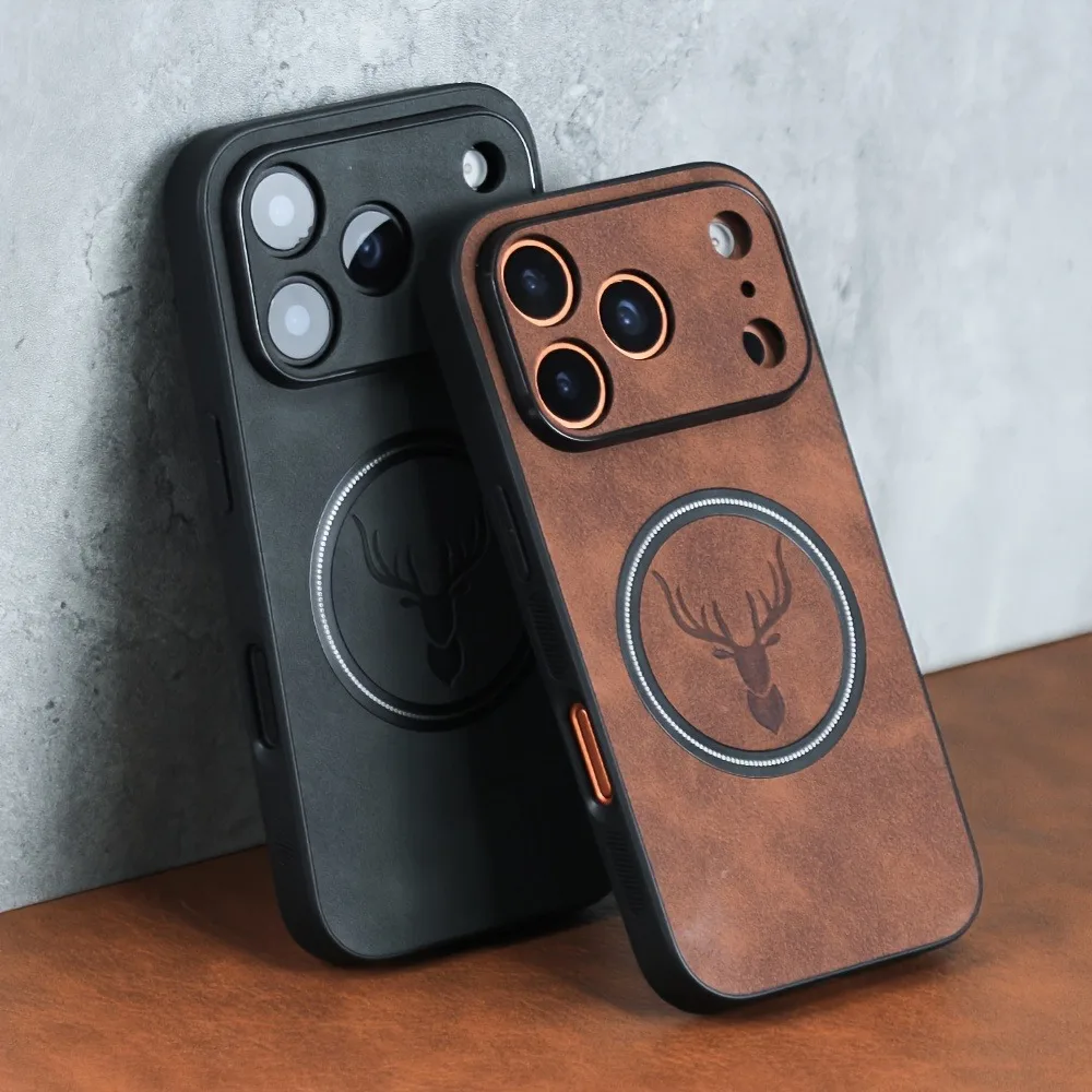 Фото Кожаный чехол для телефона с магнитным рисунком головы оленя для iPhone 17, 16, 15, 14, 13, 12, Pro Max Plus 17 Pro Air, противоударный Чехлы Magsafe, чехол на iphone 17 16 pro max №3