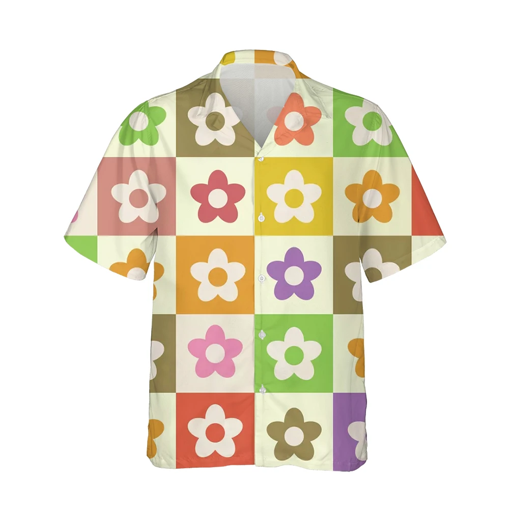 

Jumeast 3d Flower Checkerboard Printed Hawaiian Vintage Shirt Men Fashion Short Sleeve Shirts Harajuku Retro Casual Streetwear