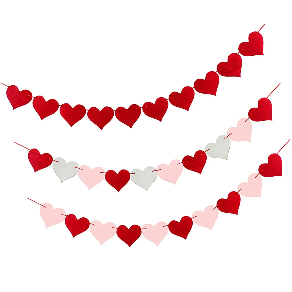 

3 Pcs Latte Party Decorative Banners Commemorate Wedding Valentine's Day Bunting Hanging Jute Cloth Valentines Decoration