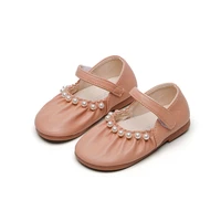 girls pearls leather shoes 2022 spring autumn fashion kids mary jane pleated shoes children soft bottom flats princess shoes
