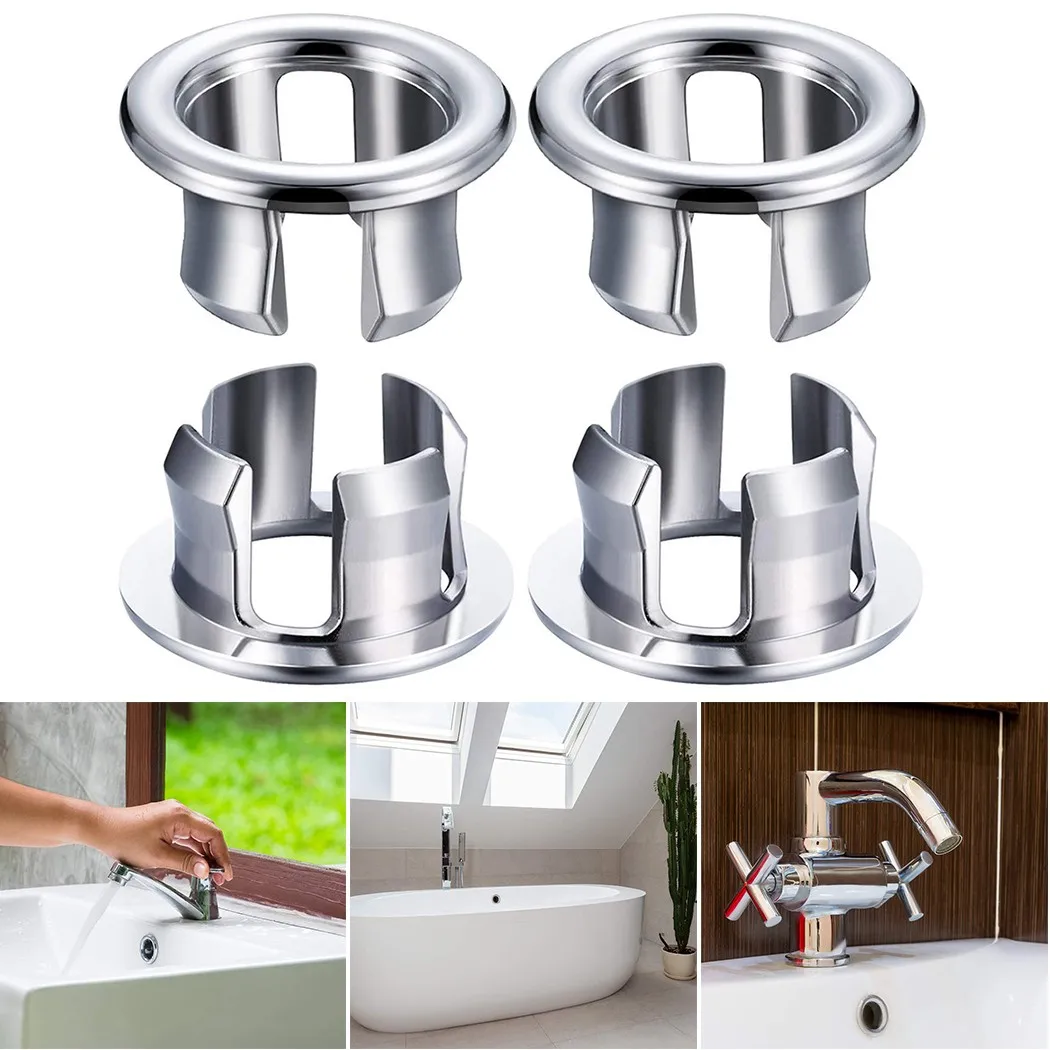 

4pcs Sink Overflow Ring Overflow Hole Cover Decorative Cover Water Blocking Cover Family Hotel Shopping Mall Silver ABS Material