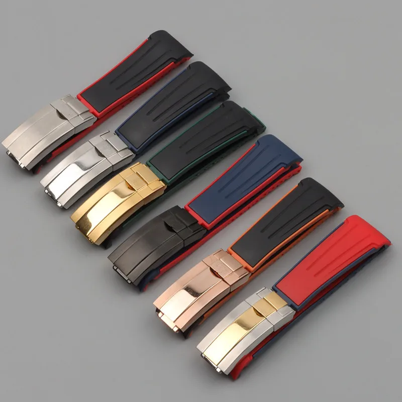 

Ремешок силиконовый для наручных часов, двухцветный Смешанный Браслет с изогнутым концом 20 мм, для ролевых часов Daytona Submariner GMT Explorer 2