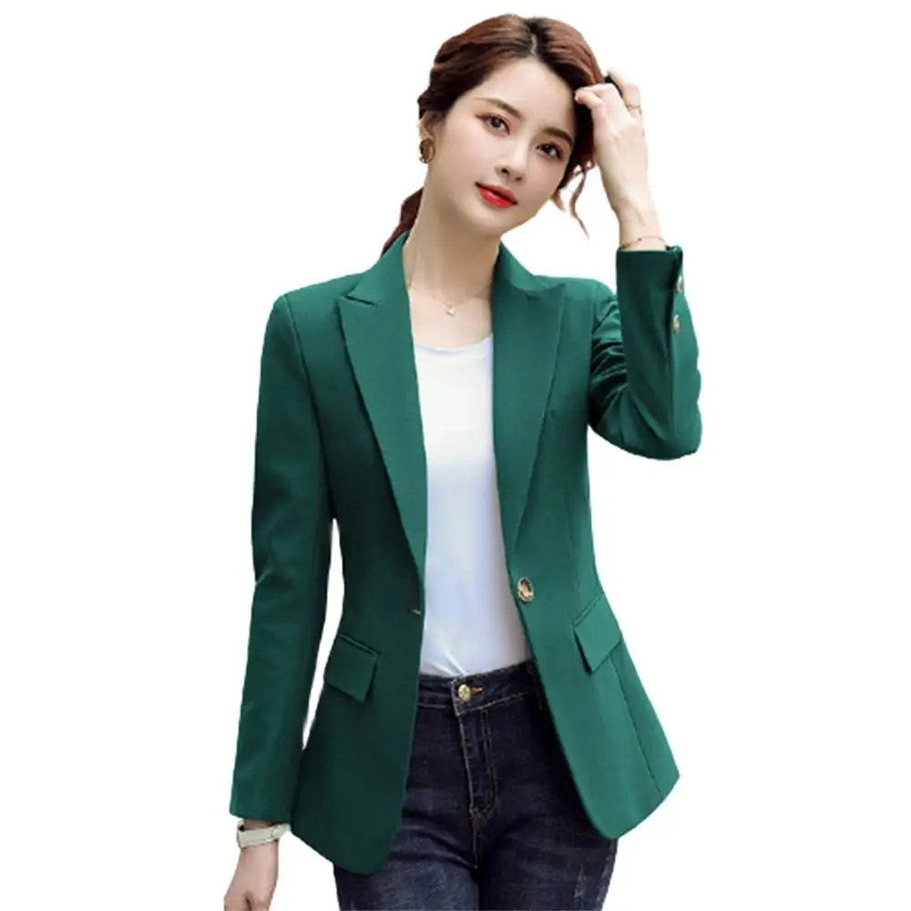 Women Formal Jacket 2023 New in Office Lady Female Black Bule Green Long Sleeve Single Breasted Fashion Work Wear Blazer Coat